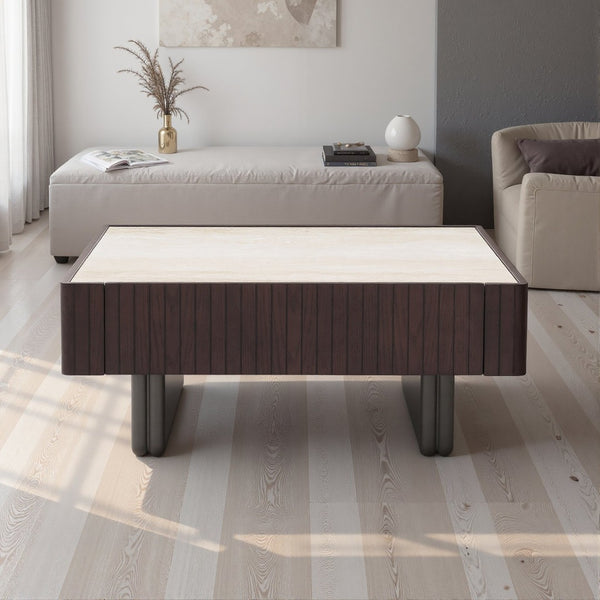 English Elm Modern Square Sintered Stone Coffee Table with Soft Close Drawer for Living Room D1140121858