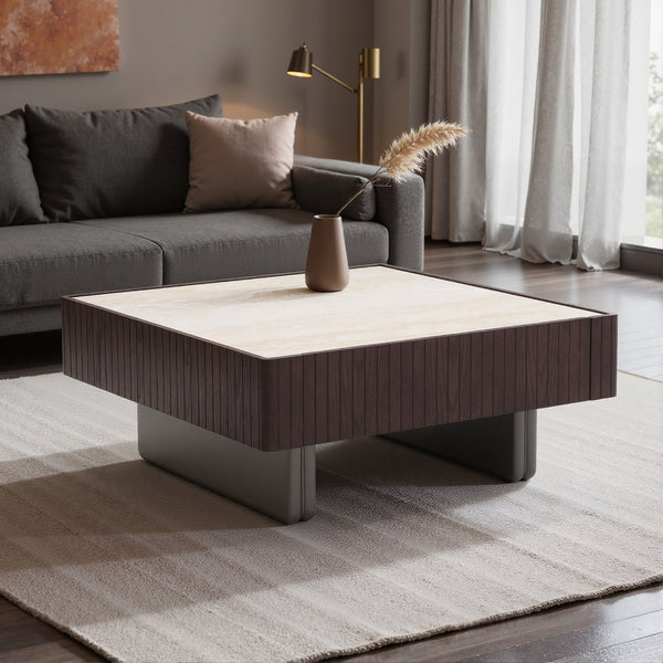 English Elm Modern Square Sintered Stone Coffee Table with Soft Close Drawer for Living Room D1140121858