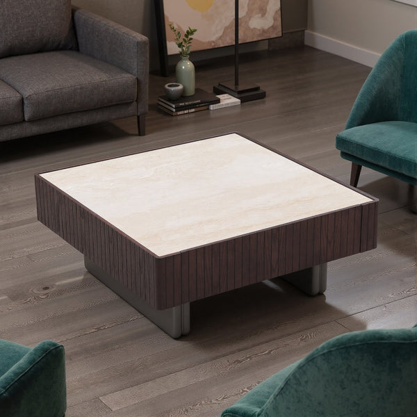 English Elm Modern Square Sintered Stone Coffee Table with Soft Close Drawer for Living Room D1140121858