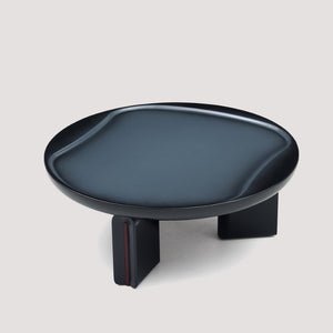 English Elm Modern Round Coffee Table Glossy MDF Concave Tray Top Gradient Two Tone Sculptural D1140121859