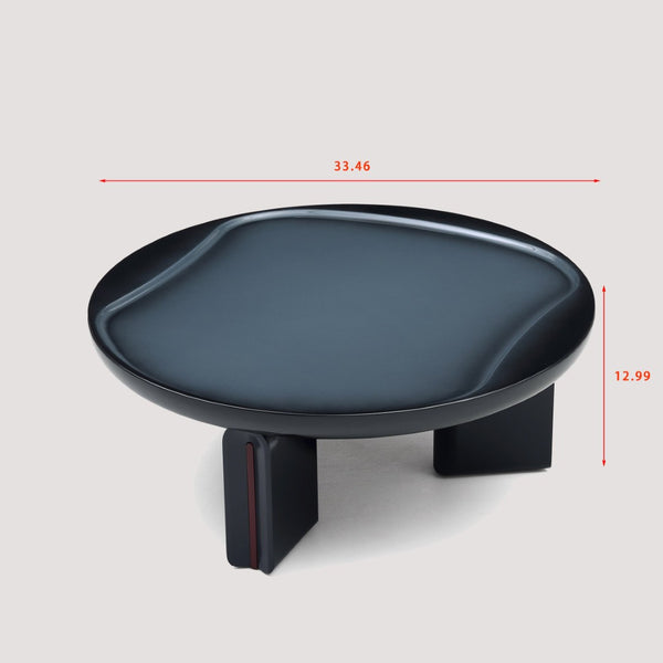 English Elm Modern Round Coffee Table Glossy MDF Concave Tray Top Gradient Two Tone Sculptural D1140121859