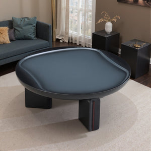 English Elm Modern Round Coffee Table Glossy MDF Concave Tray Top Gradient Two Tone Sculptural D1140121859