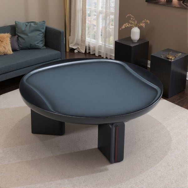 English Elm Modern Round Coffee Table Glossy MDF Concave Tray Top Gradient Two Tone Sculptural D1140121859
