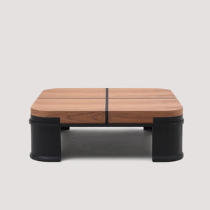 English Elm French Retro Square Oak Veneer Coffee Table with Matte Black Base for Modern Living D1140121860