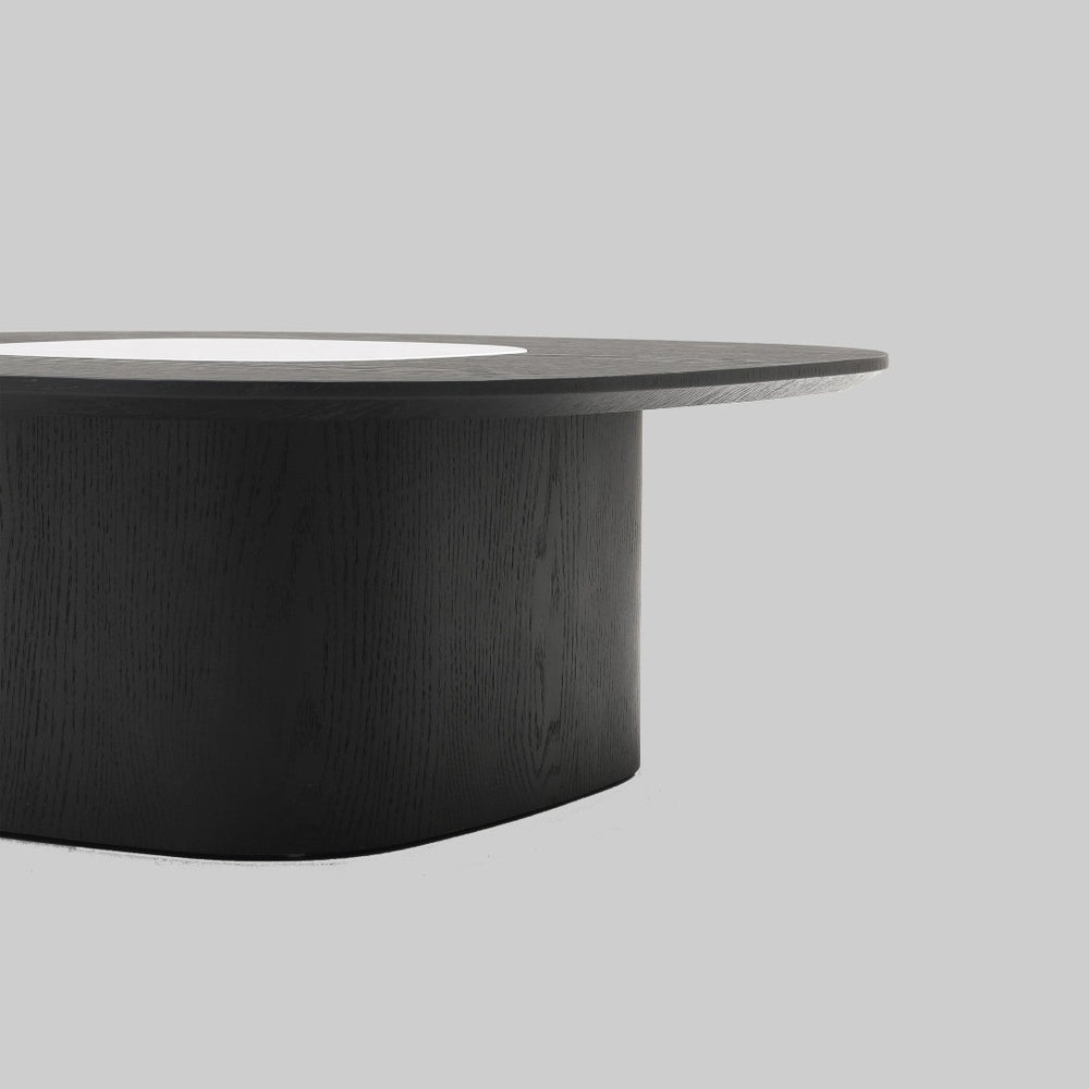 English Elm Modern Oval Elm Veneer Coffee Table with Marble Inlay Solid Base Living Room Accent D1140121863
