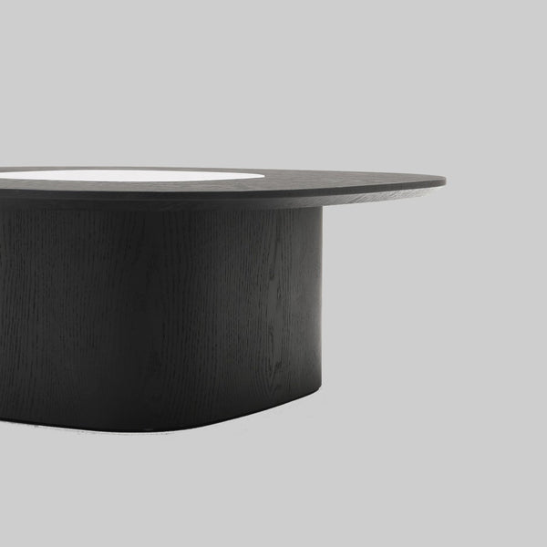 English Elm Modern Oval Elm Veneer Coffee Table with Marble Inlay Solid Base Living Room Accent D1140121863