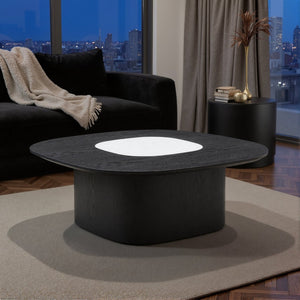 English Elm Modern Oval Elm Veneer Coffee Table with Marble Inlay Solid Base Living Room Accent D1140121863