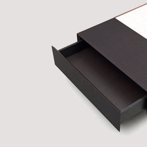 English Elm Modern Sintered Stone Top Coffee Table with Slatted Wood Base and Hidden Drawer D1140121864