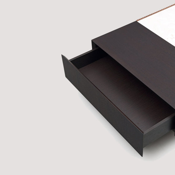 English Elm Modern Sintered Stone Top Coffee Table with Slatted Wood Base and Hidden Drawer D1140121864