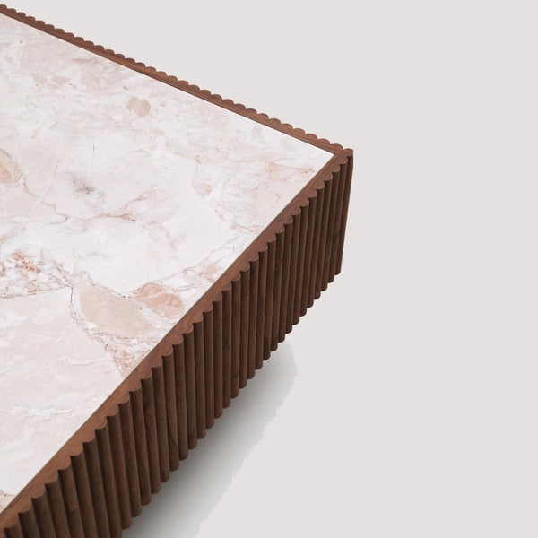 English Elm Modern Sintered Stone Top Coffee Table with Slatted Wood Base and Hidden Drawer D1140121864
