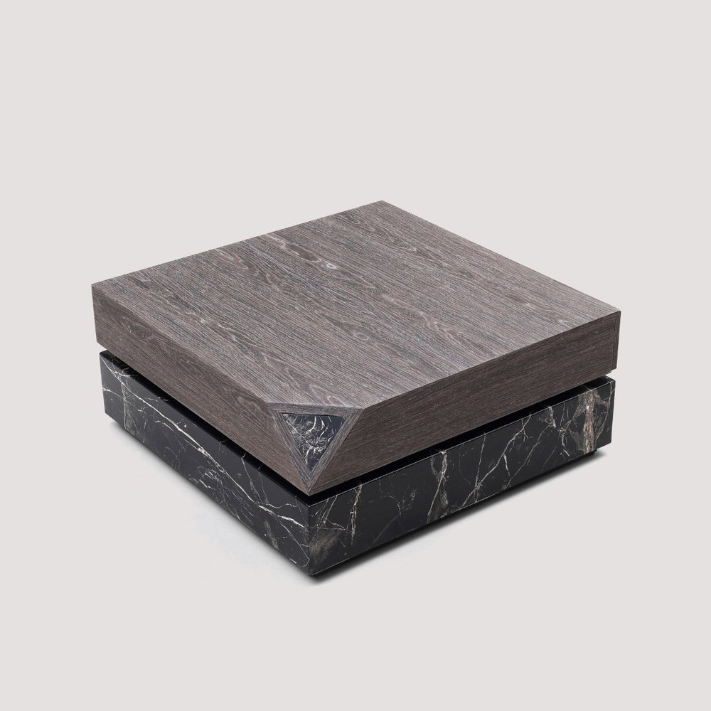 English Elm Modern Square Coffee Table Swivel Shelf Drawer Black Marble Wood Living Room D1140121865