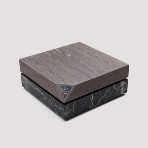 English Elm Modern Square Coffee Table Swivel Shelf Drawer Black Marble Wood Living Room D1140121865
