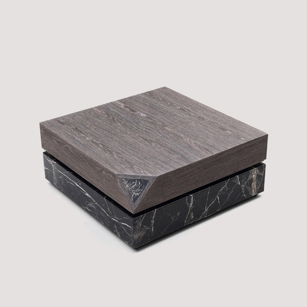 English Elm Modern Square Coffee Table Swivel Shelf Drawer Black Marble Wood Living Room D1140121865