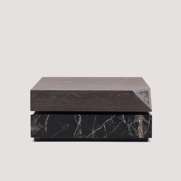 English Elm Modern Square Coffee Table Swivel Shelf Drawer Black Marble Wood Living Room D1140121865