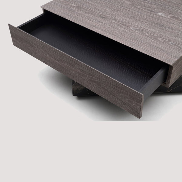 English Elm Modern Square Coffee Table Swivel Shelf Drawer Black Marble Wood Living Room D1140121865