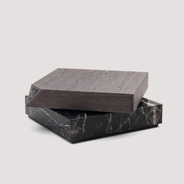English Elm Modern Square Coffee Table Swivel Shelf Drawer Black Marble Wood Living Room D1140121865