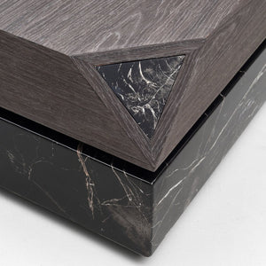 English Elm Modern Square Coffee Table Swivel Shelf Drawer Black Marble Wood Living Room D1140121865