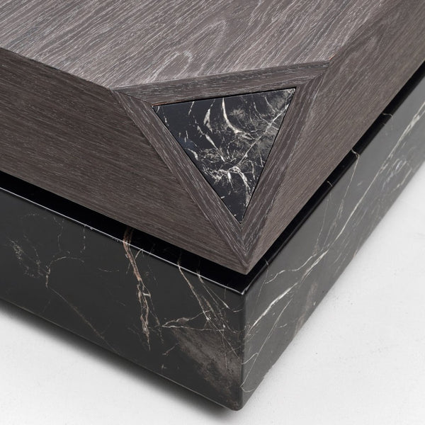English Elm Modern Square Coffee Table Swivel Shelf Drawer Black Marble Wood Living Room D1140121865