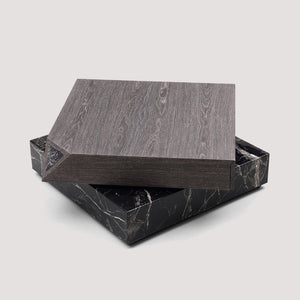 English Elm Modern Square Coffee Table Swivel Shelf Drawer Black Marble Wood Living Room D1140121865