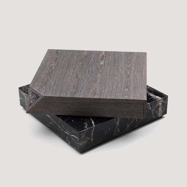 English Elm Modern Square Coffee Table Swivel Shelf Drawer Black Marble Wood Living Room D1140121865