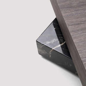 English Elm Modern Square Coffee Table Swivel Shelf Drawer Black Marble Wood Living Room D1140121865