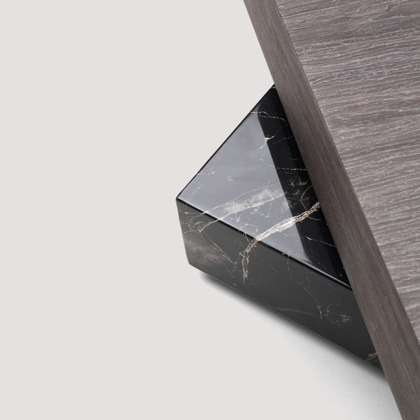 English Elm Modern Square Coffee Table Swivel Shelf Drawer Black Marble Wood Living Room D1140121865