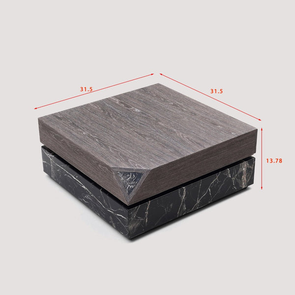 English Elm Modern Square Coffee Table Swivel Shelf Drawer Black Marble Wood Living Room D1140121865