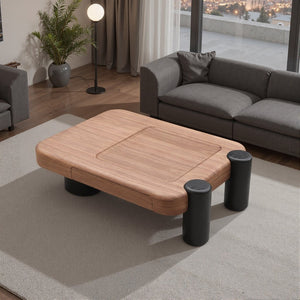 English Elm Modern Two-tone Wood Veneer Coffee Table with Marble Tray and Dual Storage Drawers D1140121867