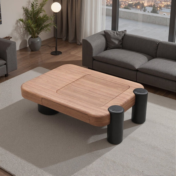 English Elm Modern Two-tone Wood Veneer Coffee Table with Marble Tray and Dual Storage Drawers D1140121867