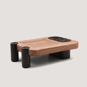 English Elm Modern Two-tone Wood Veneer Coffee Table with Marble Tray and Dual Storage Drawers D1140121867