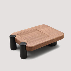English Elm Modern Two-tone Wood Veneer Coffee Table with Marble Tray and Dual Storage Drawers D1140121867