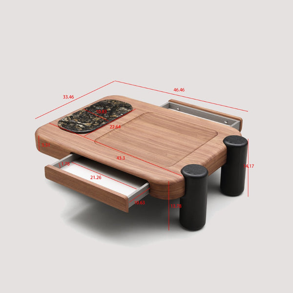 English Elm Modern Two-tone Wood Veneer Coffee Table with Marble Tray and Dual Storage Drawers D1140121867
