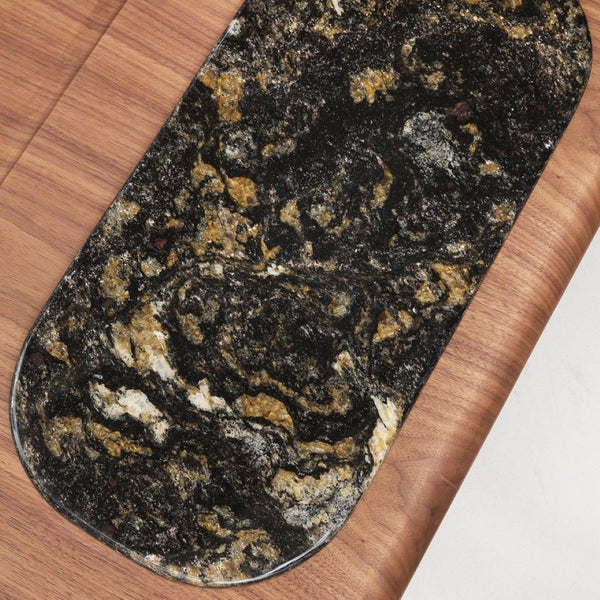 English Elm Modern Two-tone Wood Veneer Coffee Table with Marble Tray and Dual Storage Drawers D1140121867