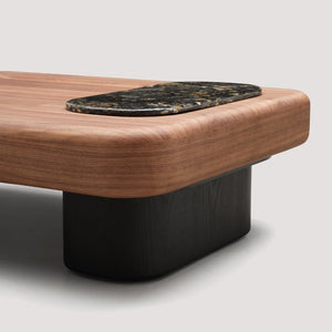 English Elm Modern Two-tone Wood Veneer Coffee Table with Marble Tray and Dual Storage Drawers D1140121867