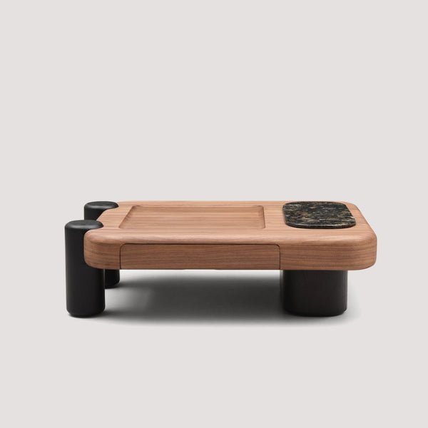 English Elm Modern Two-tone Wood Veneer Coffee Table with Marble Tray and Dual Storage Drawers D1140121867
