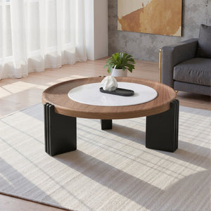 English Elm Modern Nesting Round Tables with Walnut Veneer and Stone Inlay for Living Room D1140121869
