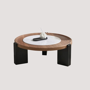 English Elm Modern Nesting Round Tables with Walnut Veneer and Stone Inlay for Living Room D1140121869
