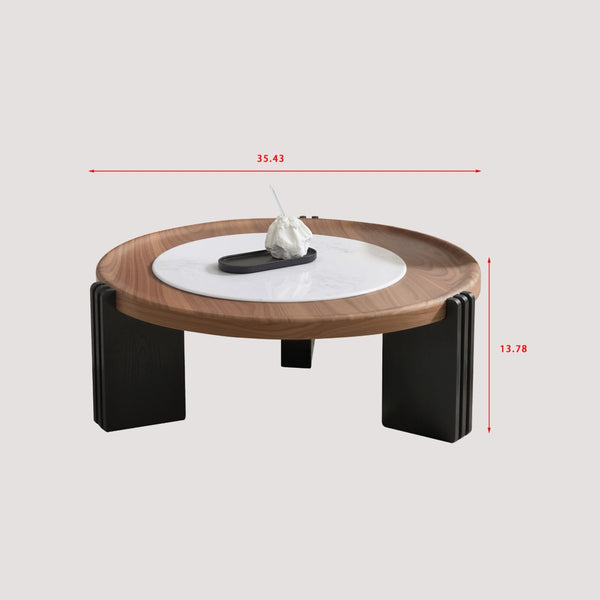 English Elm Modern Nesting Round Tables with Walnut Veneer and Stone Inlay for Living Room D1140121869