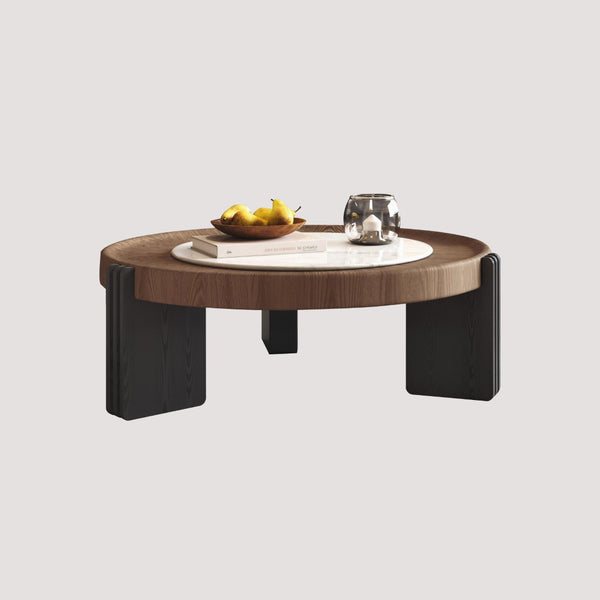 English Elm Modern Nesting Round Tables with Walnut Veneer and Stone Inlay for Living Room D1140121869