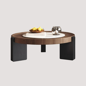 English Elm Modern Nesting Round Tables with Walnut Veneer and Stone Inlay for Living Room D1140121869