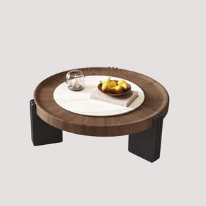 English Elm Modern Nesting Round Tables with Walnut Veneer and Stone Inlay for Living Room D1140121869