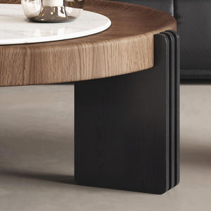 English Elm Modern Nesting Round Tables with Walnut Veneer and Stone Inlay for Living Room D1140121869