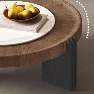 English Elm Modern Nesting Round Tables with Walnut Veneer and Stone Inlay for Living Room D1140121869