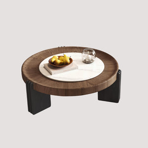 English Elm Modern Nesting Round Tables with Walnut Veneer and Stone Inlay for Living Room D1140121869