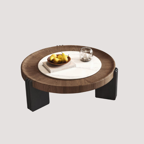 English Elm Modern Nesting Round Tables with Walnut Veneer and Stone Inlay for Living Room D1140121869