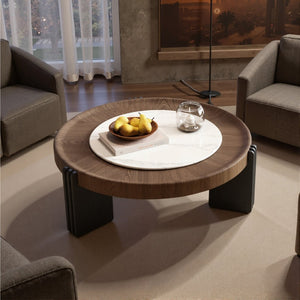 English Elm Modern Nesting Round Tables with Walnut Veneer and Stone Inlay for Living Room D1140121869