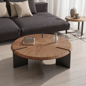 English Elm Light Walnut Veneer Square Coffee Table with Floating Acrylic Base for Modern Living D1140121871