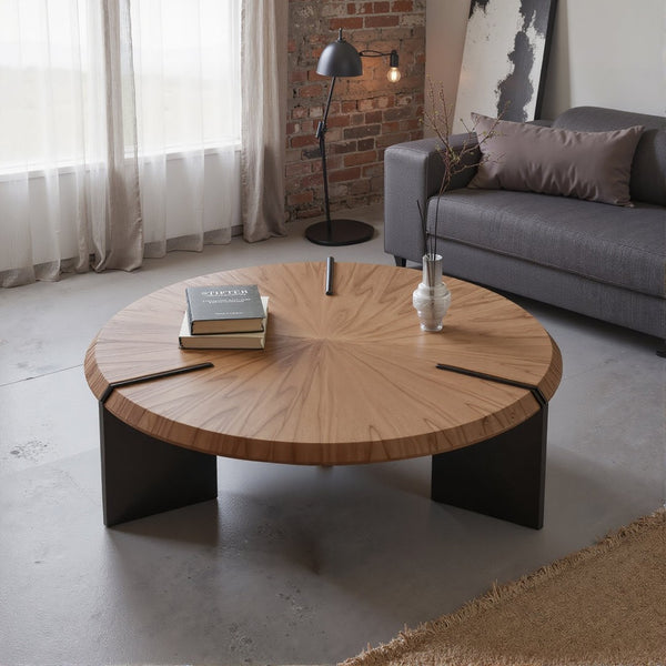 English Elm Light Walnut Veneer Square Coffee Table with Floating Acrylic Base for Modern Living D1140121871