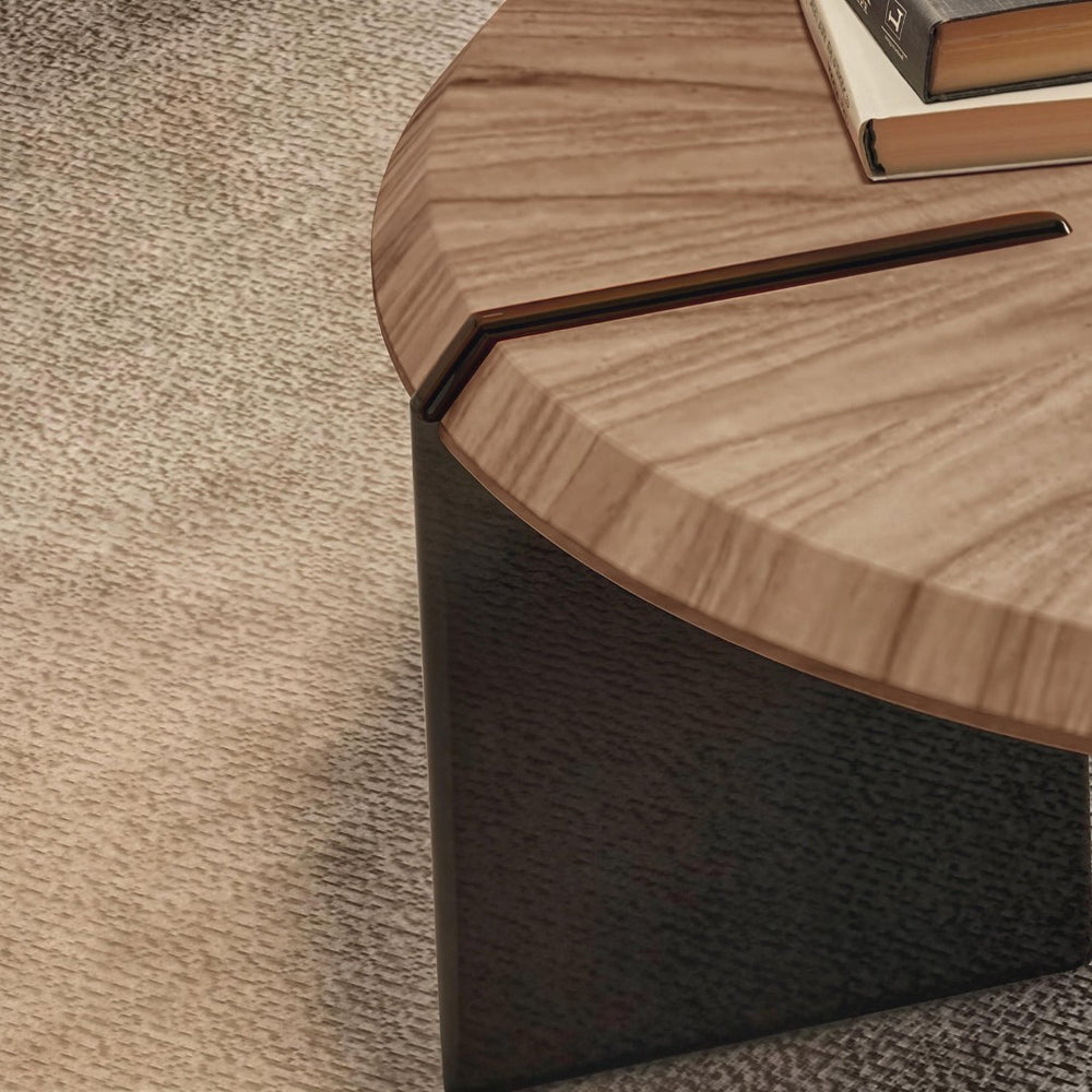 English Elm Light Walnut Veneer Square Coffee Table with Floating Acrylic Base for Modern Living D1140121871