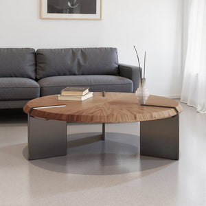 English Elm Light Walnut Veneer Square Coffee Table with Floating Acrylic Base for Modern Living D1140121871